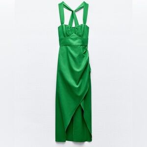 Ruched Linen Blend Midi Dress